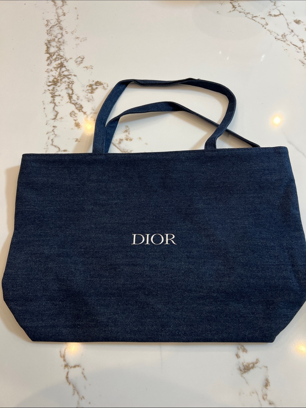 Dior Dark Blue Denim Tote with White Logo GWP